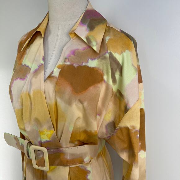 Exquise Brooklyn Dress Watercolor Belted Cotton Yellow Orange Pastels - Picture 5 of 17